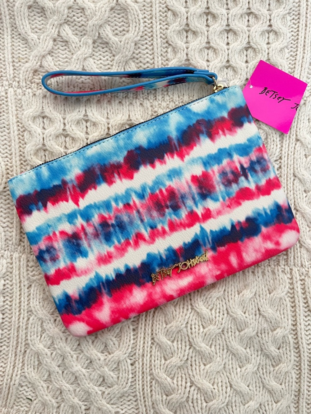 Betsey Johnson Tie Dye Wristlet Clutch Vibrant Dream Big Accessory Pouch NWT